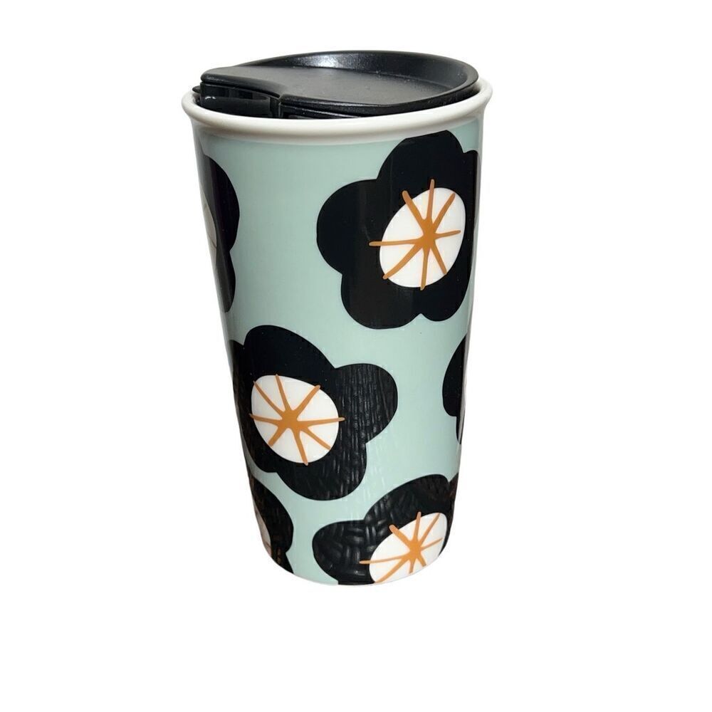 Starbucks Green Spring Floral Ceramic Travel Cup with Lid